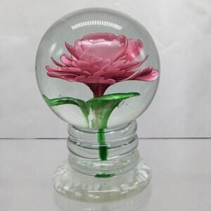 VTG Chinese Art Glass Rose Paperweight